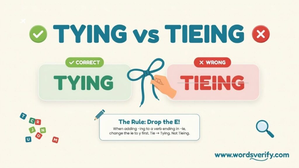Tying vs Tieing difference and Correct usage