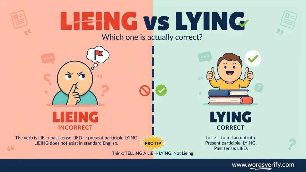 Lieing vs Lying in a Sentence